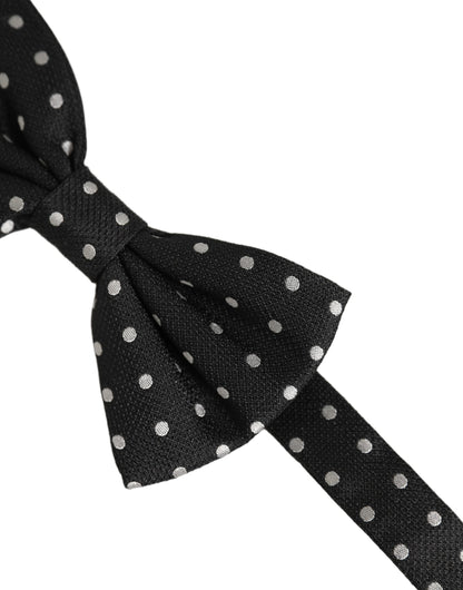 Black White Polka Dot Adjustable Neck Papillon Bow Tie