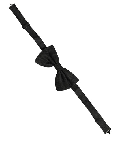 Men Black Silk Brocade Adjustable Neck Papillon Bow Tie
