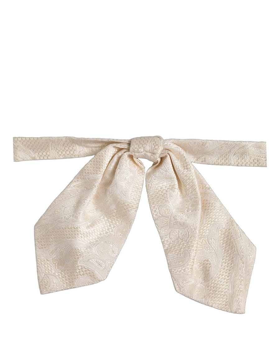 Men Ivory Paisley SIlk Adjustable Neck Papillon Bow Tie