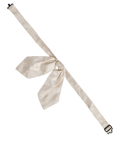 Men Ivory Paisley SIlk Adjustable Neck Papillon Bow Tie