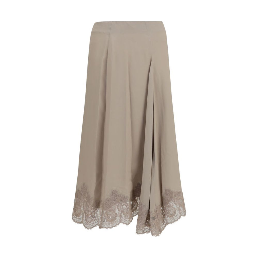 Beige Acetate Midi Skirt