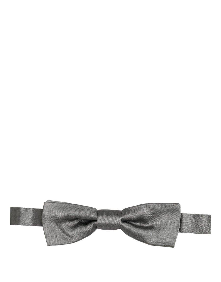 Men Gray 100% Silk Adjustable Neck Papillon Bow Tie