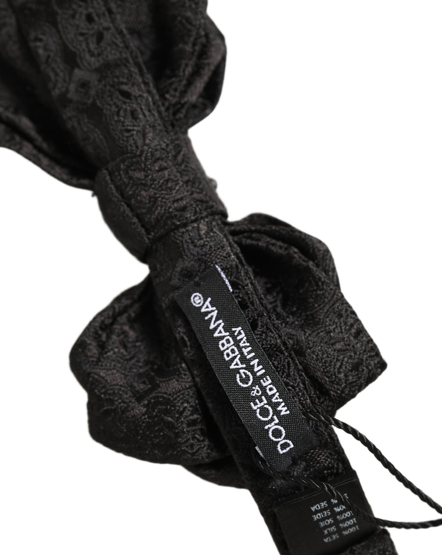 Men Black Paisley Silk Adjustable Neck Papillon Bow Tie