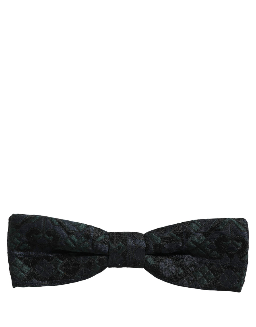 Men Black Green Paisley Adjustable Neck Papillon Bow Tie
