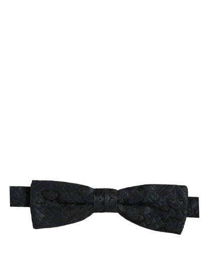 Men Black Green Paisley Adjustable Neck Papillon Bow Tie