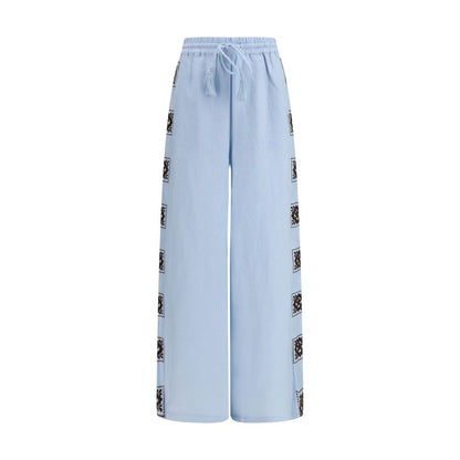 Blue Linen Casual Pants