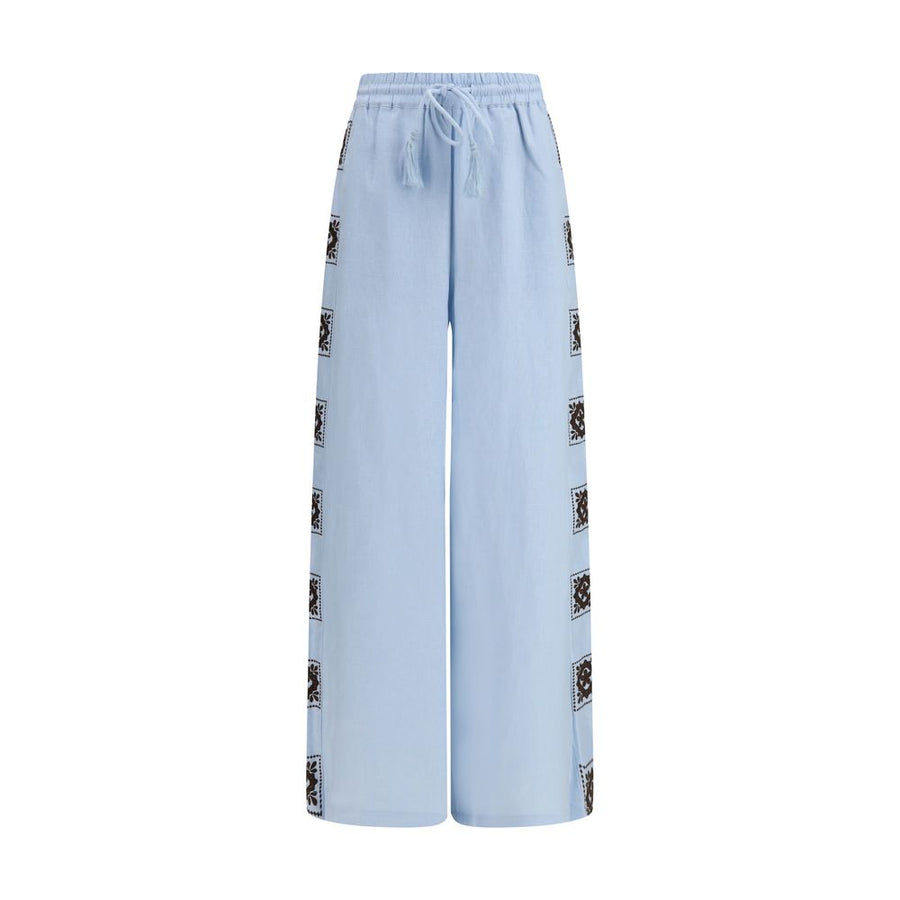 Blue Linen Casual Pants