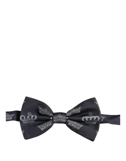 Men Black Crown Silk Adjustable Neck Papillon Bow Tie