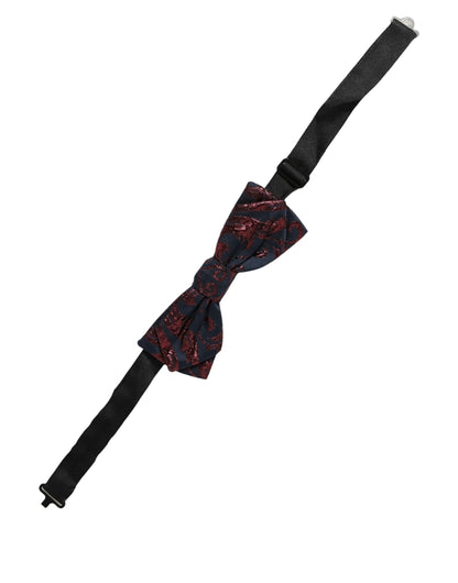 Men Blue Red Paisley Adjustable Neck Papillon Bow Tie