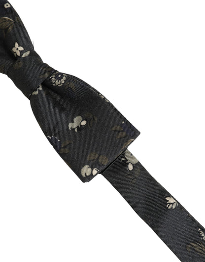 Men Black Floral Silk Adjustable Neck Papillon Bow Tie