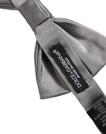 Men Gray 100% Silk Adjustable Neck Papillon Bow Tie