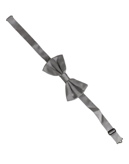 Men Gray 100% Silk Adjustable Neck Papillon Bow Tie
