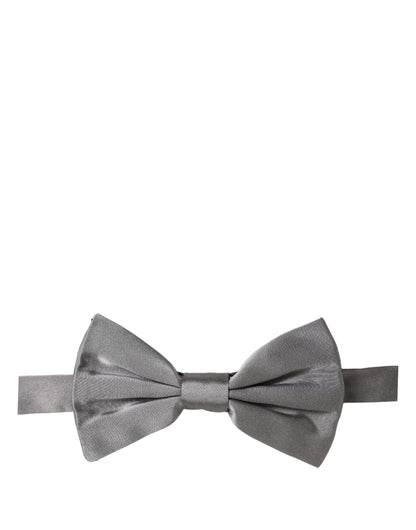 Men Gray 100% Silk Adjustable Neck Papillon Bow Tie