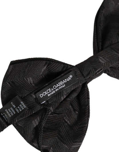 Men Black Patterned Adjustable Neck Papillon Bow Tie
