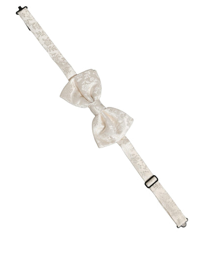 Men White Floral Silk Adjustable Neck Papillon BowTie
