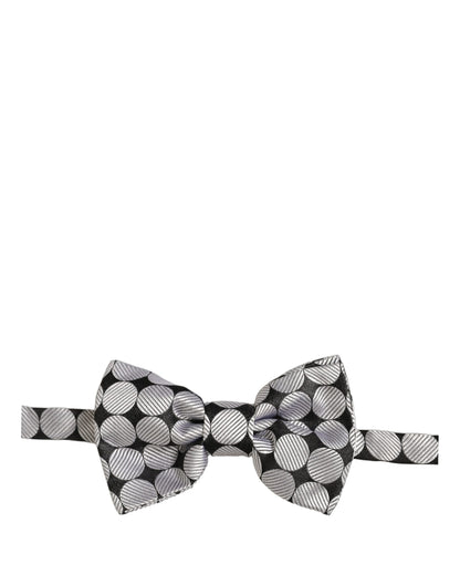 Men Black Silver Circles Adjustable Neck Papillon Bow Tie