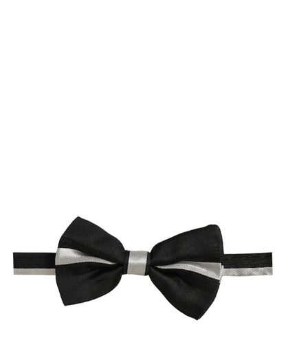 Black Silver 100% Silk Adjustable Neck Papillon Bow Tie