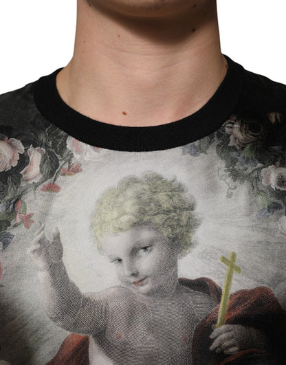 Black Cashmere Cherub Print Baroque Sweater