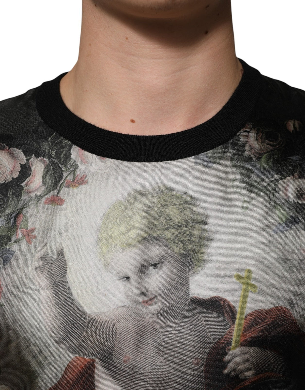 Black Cashmere Cherub Print Baroque Sweater