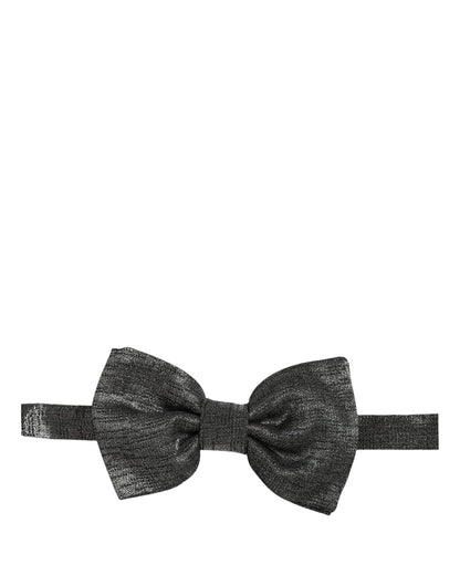 Men Metallic Black Silk Adjustable Neck Papillon Bow Tie