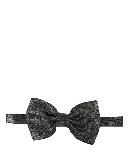 Men Metallic Black Silk Adjustable Neck Papillon Bow Tie