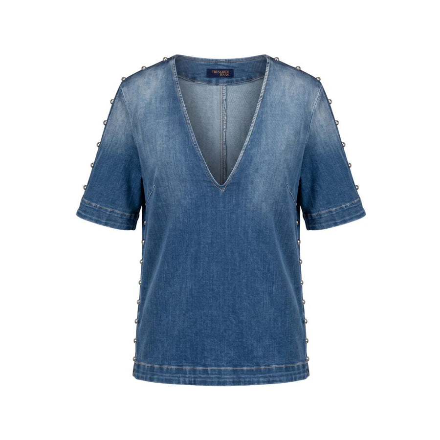Blue Cotton Women Shirt