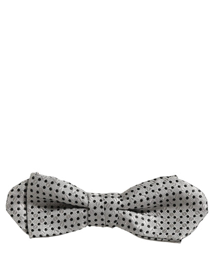 Men Silver Black Polka Dot Adjustable Neck Papillon Bow Tie
