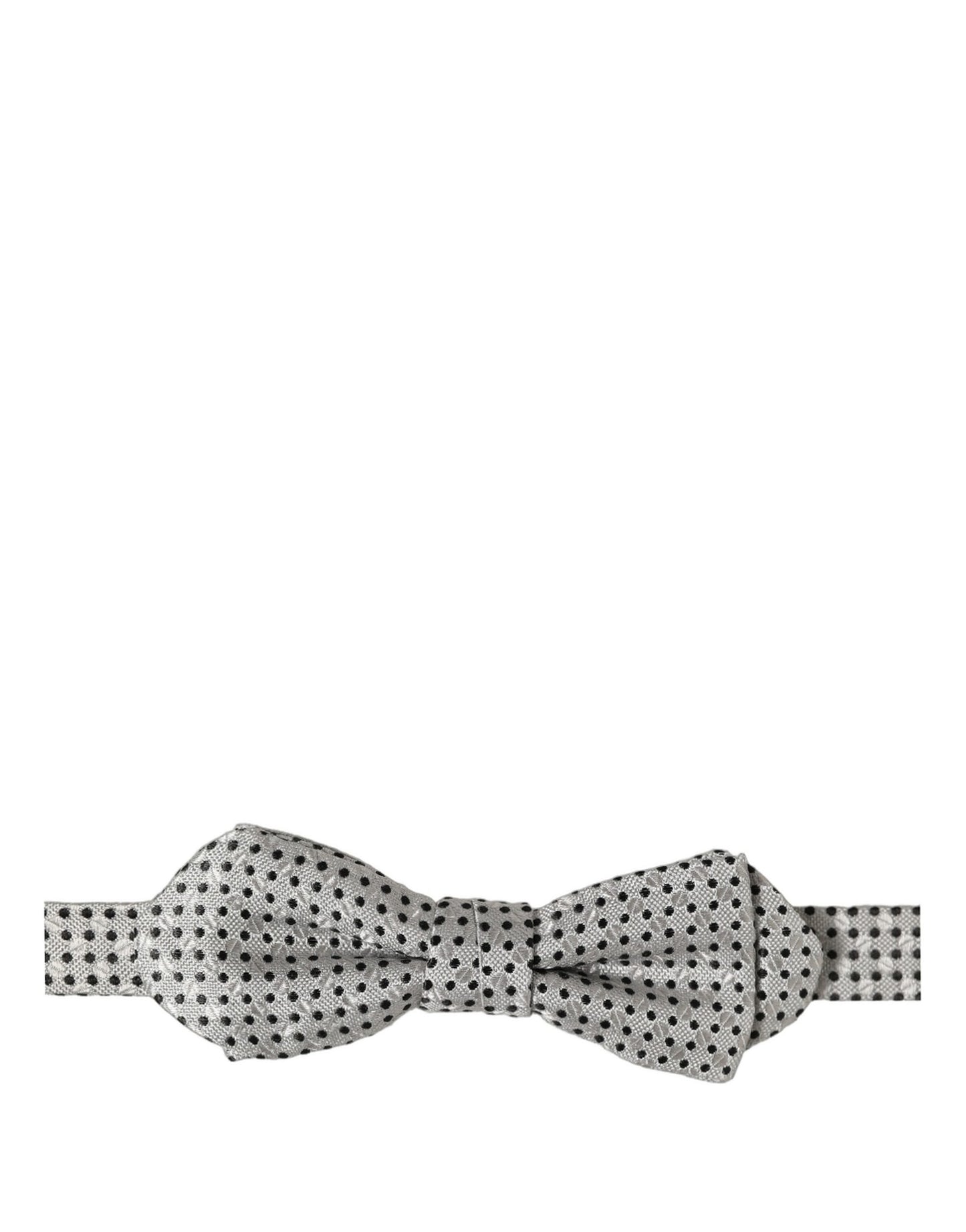 Men Silver Black Polka Dot Adjustable Neck Papillon Bow Tie