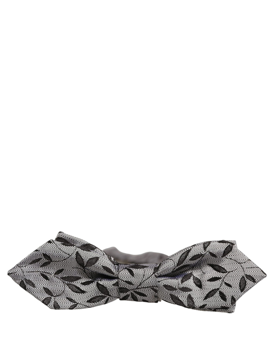 Men Gray Abstract Silk Adjustable Neck Papillon Bow Tie