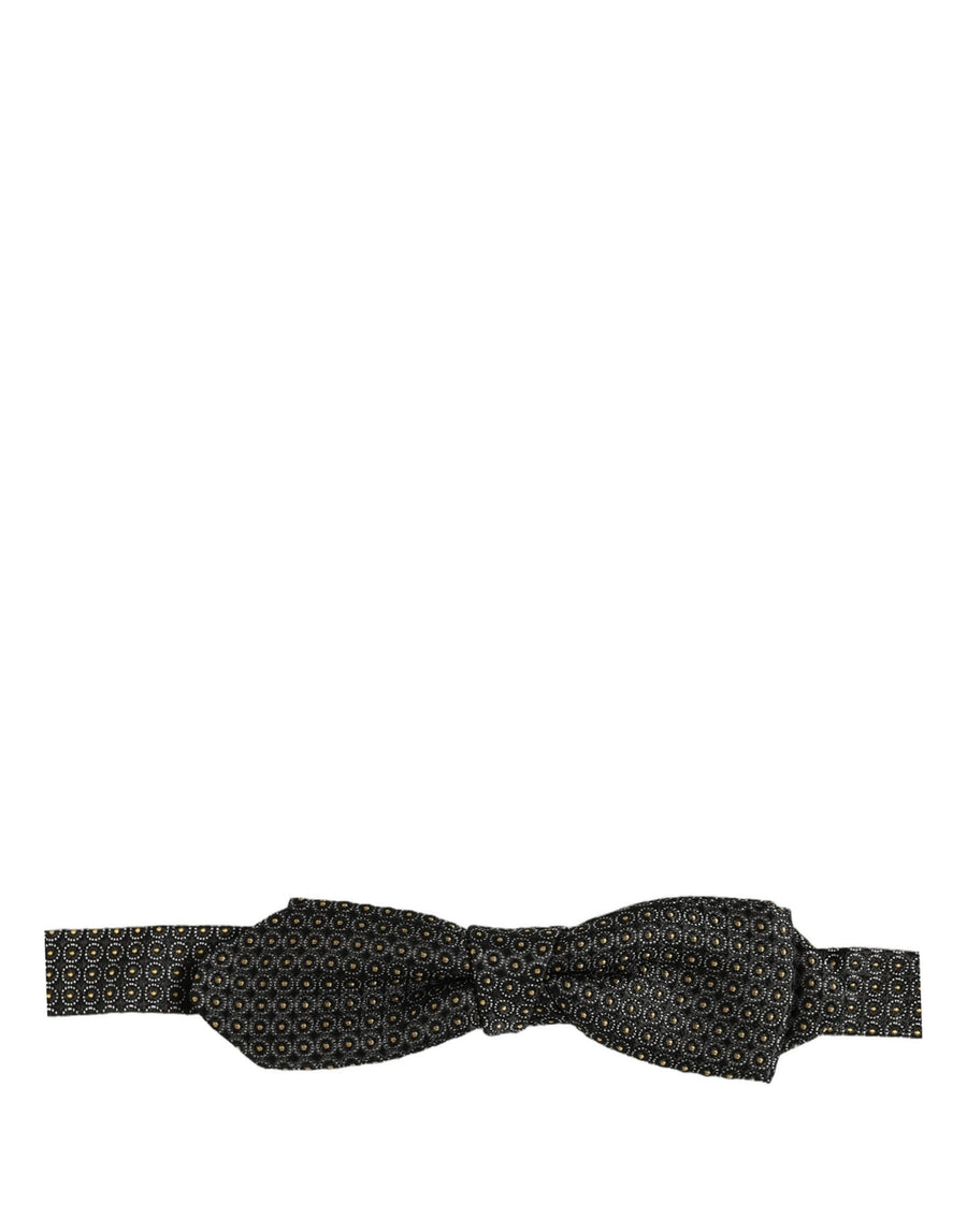 Men Black Dotted Silk Adjustable Neck Papillon Bow Tie