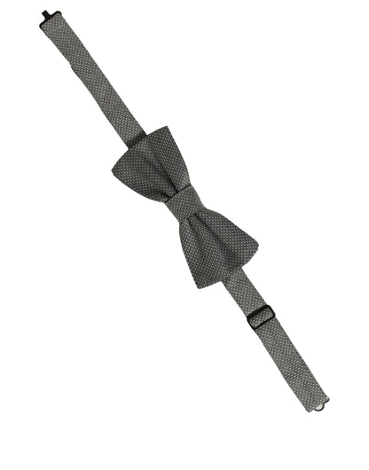 Men Gray Silk Patterned Adjustable Neck Papillon Bow Tie
