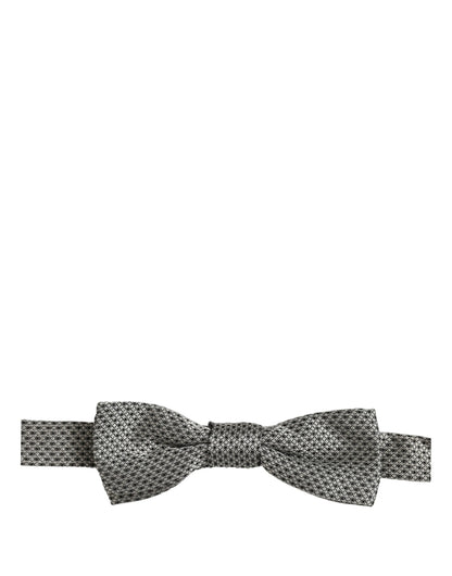 Men Gray Silk Patterned Adjustable Neck Papillon Bow Tie