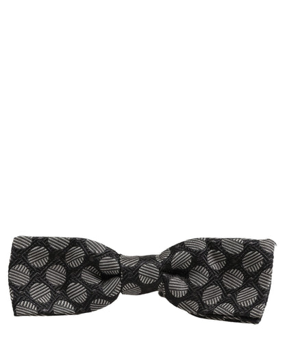 Black White Geometric Silk Adjustable Neck Papillon Bow Tie