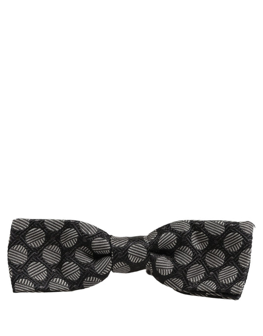 Black White Geometric Silk Adjustable Neck Papillon Bow Tie
