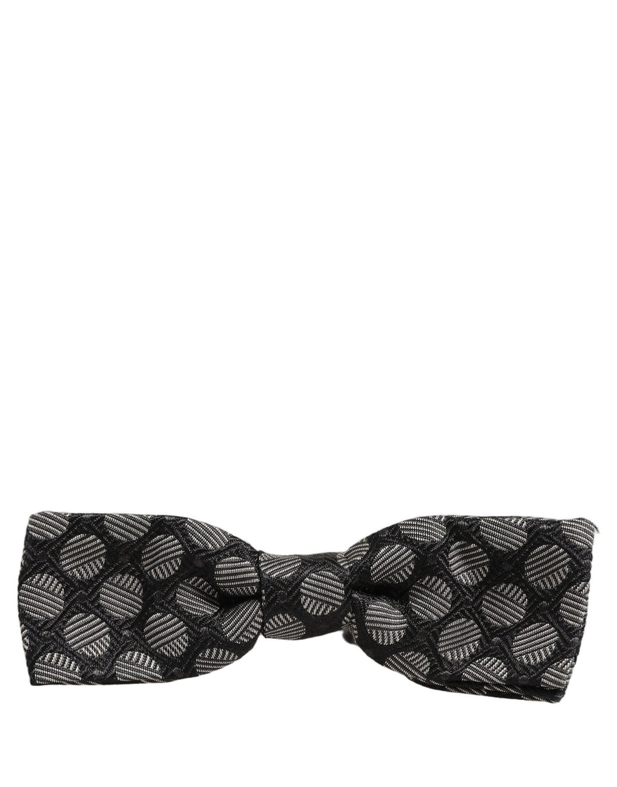 Black White Geometric Silk Adjustable Neck Papillon Bow Tie