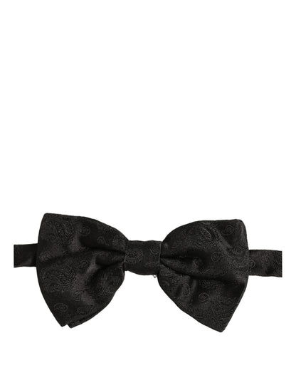 Men Black Paisley Silk Adjustable Neck Papillon Bow Tie