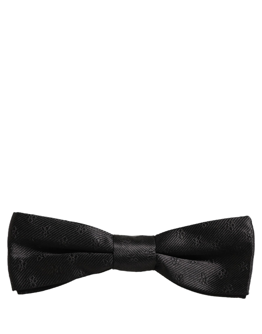 Men Black Floral Silk Adjustable Neck Papillon Bow Tie