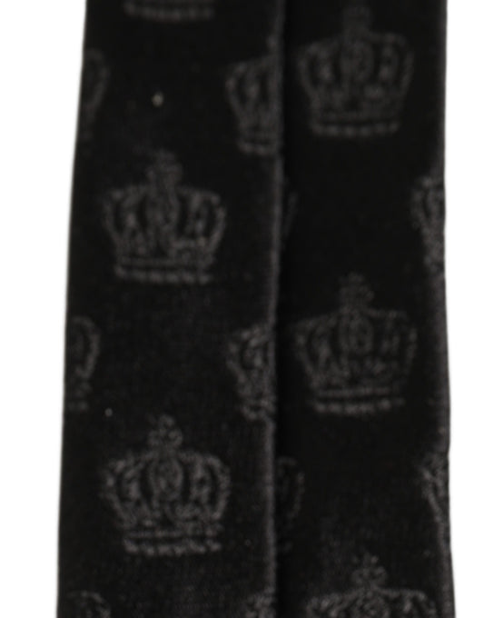 Men Black Crown Print Silk Adjustable Tied Necktie Tie
