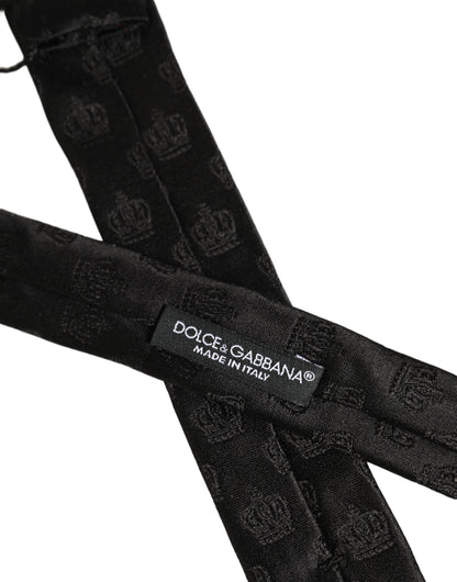 Men Black Crown Print Silk Adjustable Tied Necktie Tie