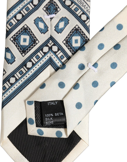 Men Off White Blue Geometric Adjustable Tied Necktie Tie