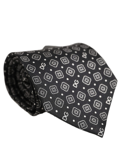 Men Black DG Logo 100% Silk Adjustable Tied Necktie Tie
