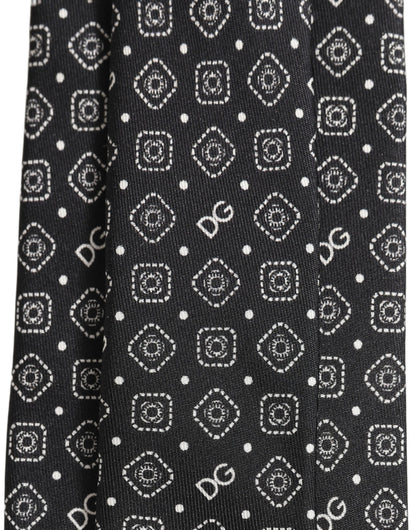 Men Black DG Logo 100% Silk Adjustable Tied Necktie Tie