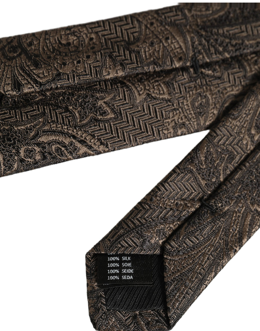 Men Brown Paisley 100% Silk Adjustable Tied Necktie Tie
