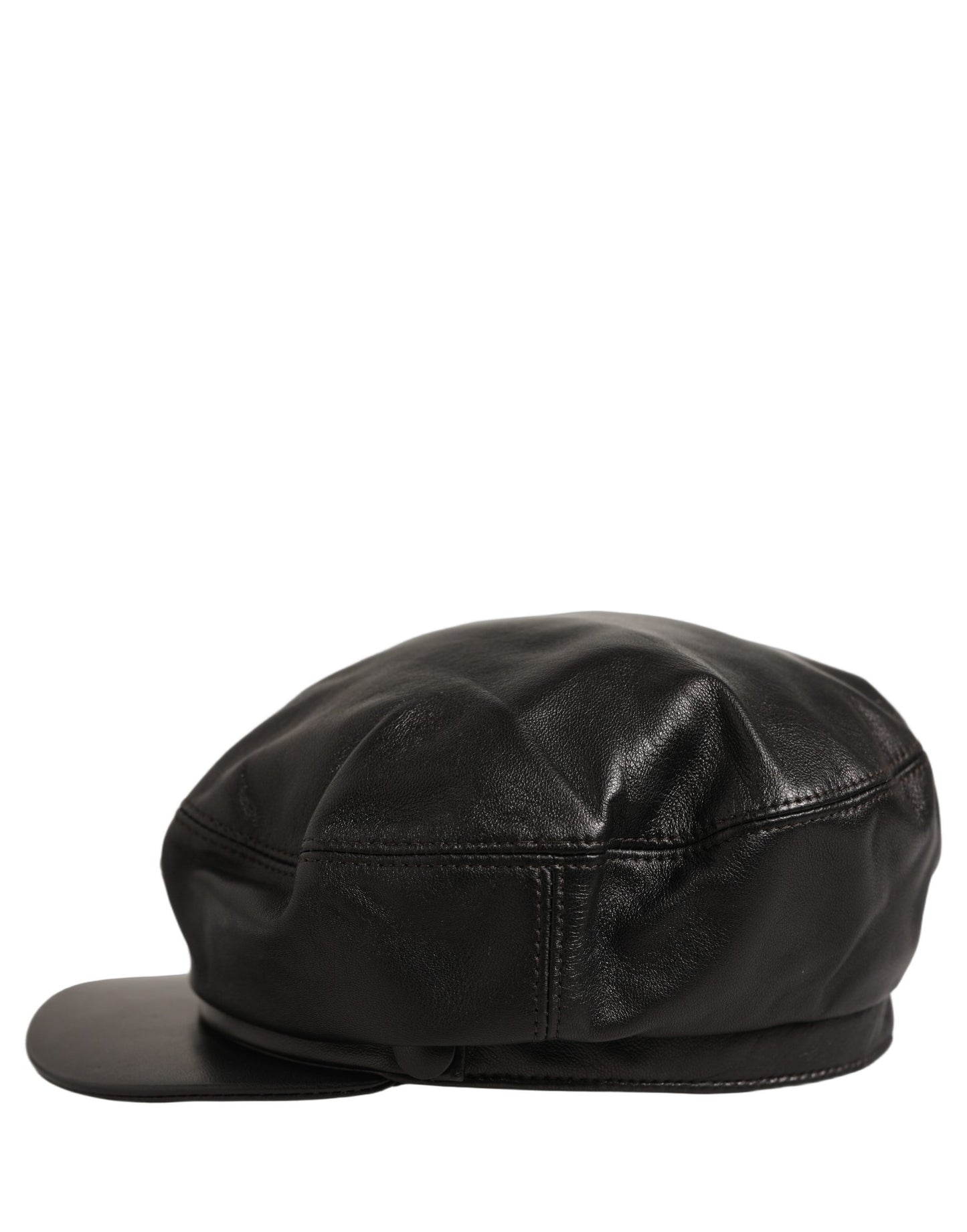 Black Lambskin Leather Newsboy Capello Hat