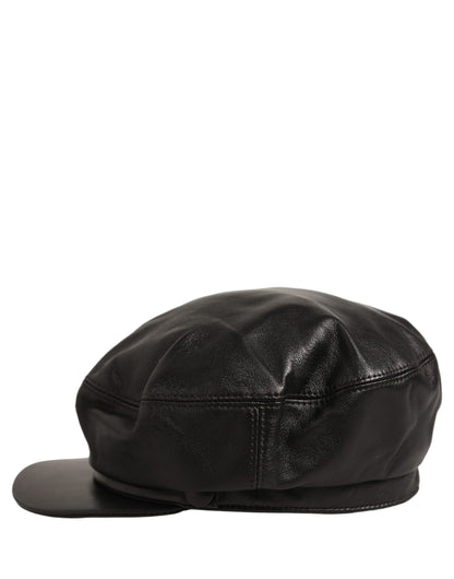 Black Lambskin Leather Newsboy Capello Hat
