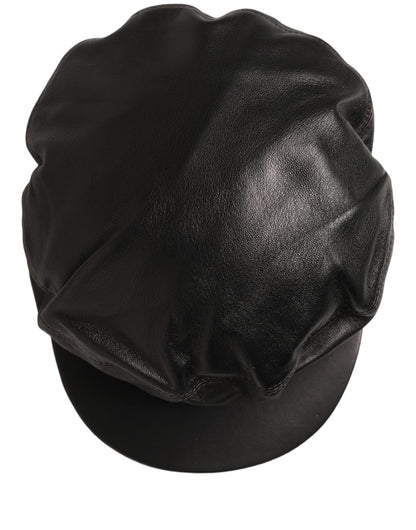 Black Lambskin Leather Newsboy Capello Hat