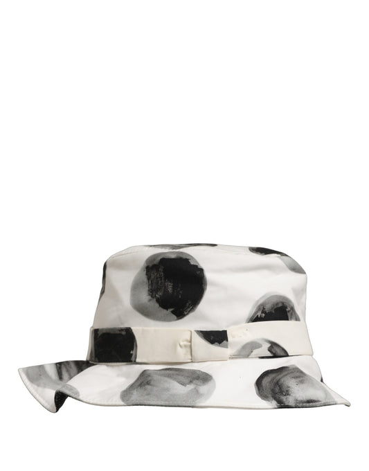 White Cotton Big Polka Dot Pattern Bucket Hat