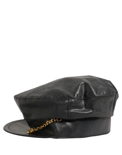 Black Cotton Gold DG Chain Baker Boy Capello Hat