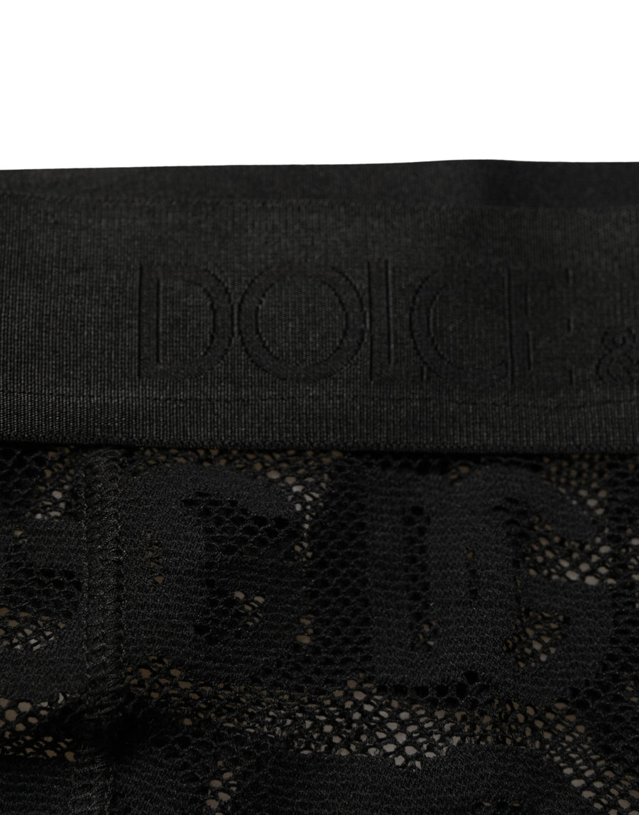 Black All Over Logo Print Sheer Pantyhose Underwear