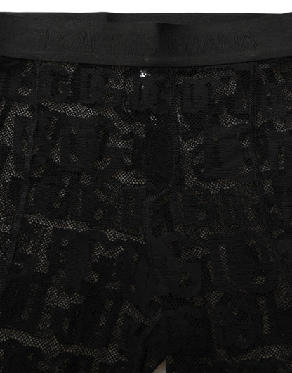Black All Over Logo Print Sheer Pantyhose Underwear